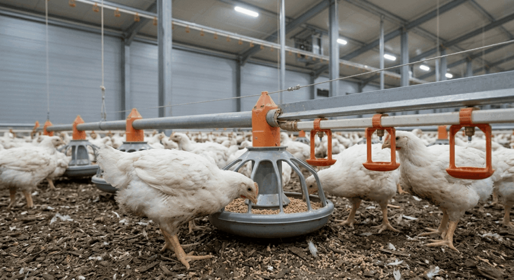 Modern broiler house with automated equipment